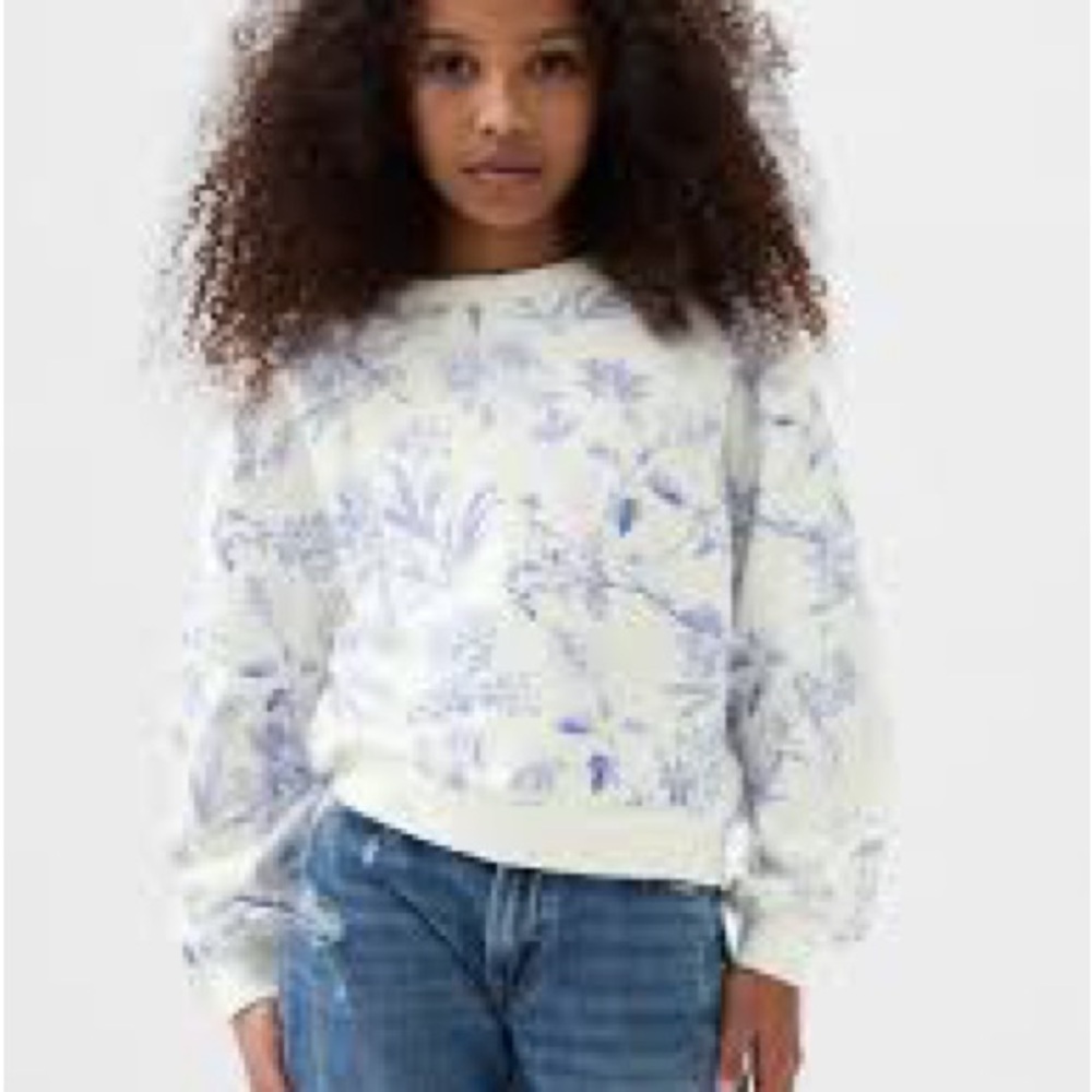 GAP White and Blue Floral Sweater